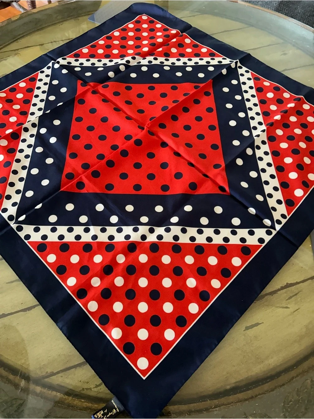 Classic Polka Dot Silk Scarf - Red & Navy Italian 29“ x 29“ by Cinzia Fiori